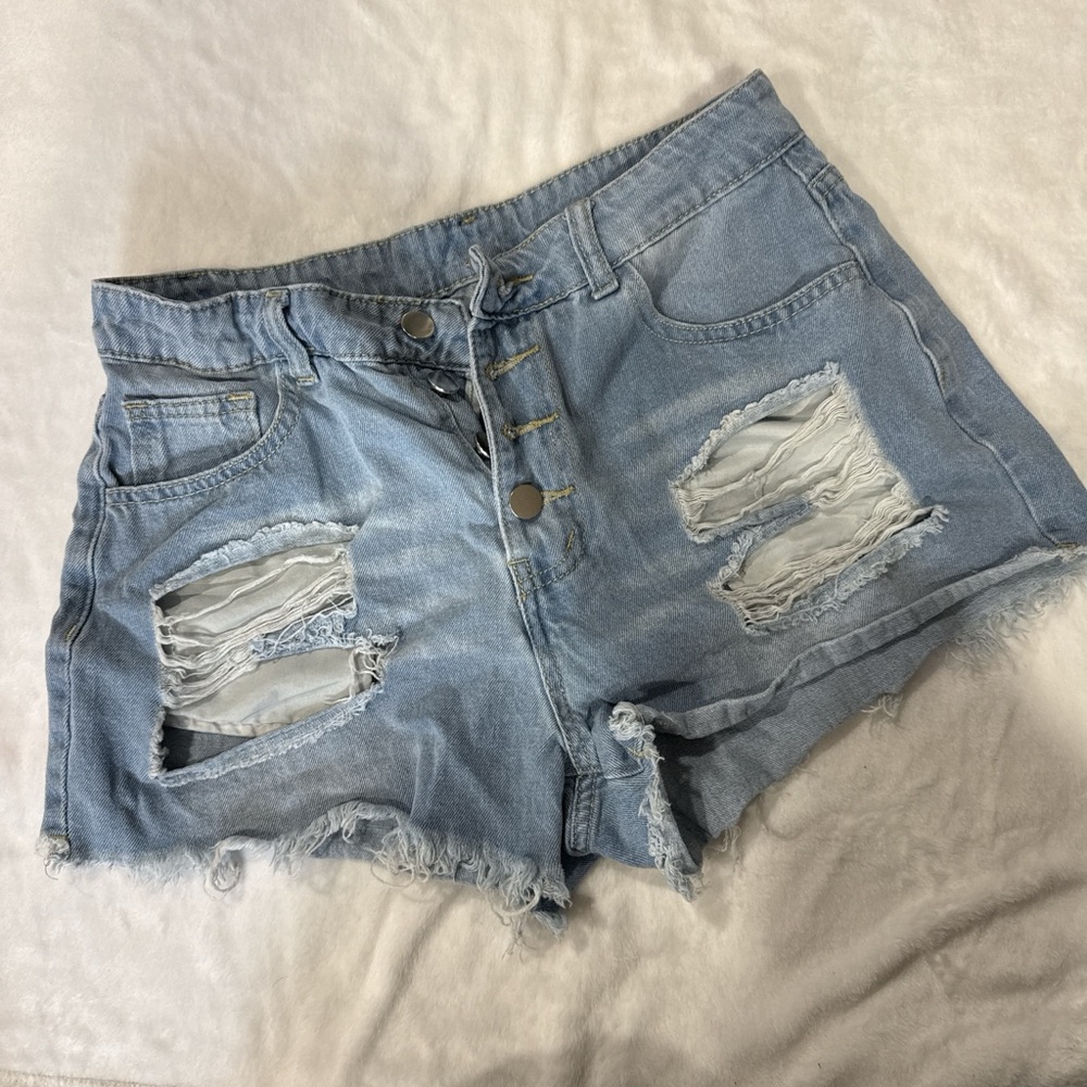 SHEIN Light Blue Distressed Jean Shorts
